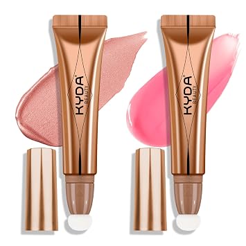 KYDA Juego de varitas de rubor líquido de 2 colores, dúo de rubor brillante mate, cobertura suave para un color natural de mejillas, fórmula ligera mezclable, rosa perla + rosa mate