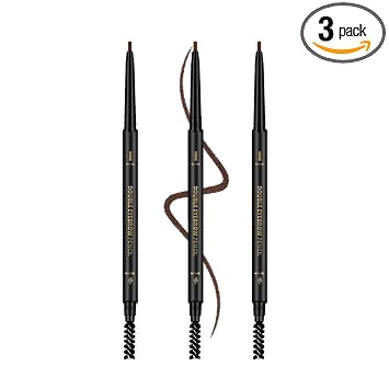 3 lápices de cejas impermeables marrón oscuro, lápiz de cejas de alta calidad Brn con brocha de bobina, de larga duración para cejas perfectas, profesional, precisión, define, lápiz de cejas de doble punta para mujer, 3 unidades O'CHEAL