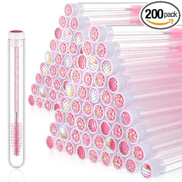 Juego de 200 piezas de tubo de varita de rímel, cepillos desechables para pestañas, carretes de pestañas de diamante, brocha de maquillaje, varita de rímel en tubo, suministros de pestañas