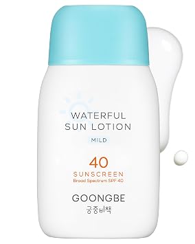 GOONGBE - Loción solar acuosa suave SPF 40, protector solar mineral resistente al agua de óxido de zinc para bebés, niños y adultos, hipoalergénico, vegano, seguro para arrecifes, cuidado solar
