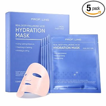 Máscara facial de ácido hialurónico profundo real, mascarilla hidratante profunda e hidratante para piel seca, deshidratada y sensible, cuidado de la humedad intensivo, cuidado de la piel coreano, 0.99 oz x 5 ea