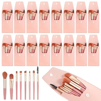 Juego de 16 brochas de maquillaje de viaje de fibra sintética, brochas de maquillaje, regalo de dama de honor con bolsa de maquillaje de viaje para boda, despedida de soltera, regalo de despedida de soltera (rosa)