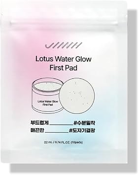 JINNYH Lotus Water Glow First Toner Pad (10 almohadillas) - Almohadillas de tóner coreanas Jeju Lotus con tecnología MPD, 400 000 ppm de esencia de loto, algodón vegano y ácido hialurónico múltiple