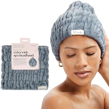 Kitsch Diadema de spa para mujer, diadema de lavado facial, color azul
