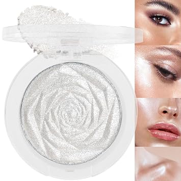 evpct Iluminador facial de perla blanca y plata, maquillaje de brillo con purpurina de diamantes brillantes, paleta de sombras de ojos en polvo para la cara, el cuerpo, las mejillas y la piel