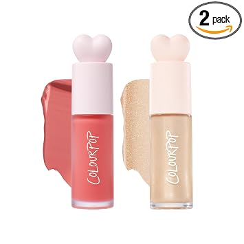 ColourPop Hi-Lite Dewy - Resaltador líquido + rubor líquido, iluminador facial y corporal + rubor rosa sin peso con ácido hialurónico, juego de maquillaje de verano brillante para mejillas radiantes