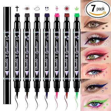 evpct Kit de Maquillaje Gótico para Cosplay, 7 Sellos de Delineador de Ojos Coloridos, Kit de Accesorios, Sellos de Delineador en Negro, Marrón, Morado, Azul, Rojo, Rosa, Verde, Estrella, Flores