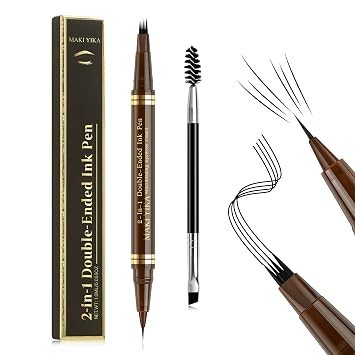 MAKI YIKA Lápiz de cejas Microblading, resistente al agua, con 4 puntas y lápiz de cejas preciso para crear cejas naturales similares al cabello con cepillo de cejas de doble punta (A-negro)