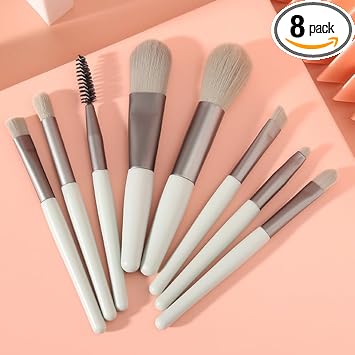 8Pcs/set Portable Mini Makeup Brush Set Face Eyes Eyeshadow Eyebrow Eyelash Foundation Lips Professional Brush,10-13cm (Gray)