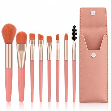 8-Piece Travel Makeup Brush Set with Pouch for Face & Eyes