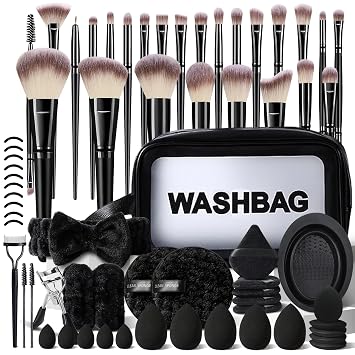 KUORYZAL Juego de brochas de maquillaje negras profesionales, 66 piezas con estuche sintético Premium para base, corrector, rubor, sombra de ojos, polvo, contorno de maquillaje, kit de brochas de