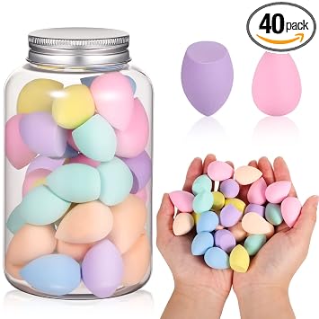 40 mini esponjas de maquillaje, multicolor, sin látex, con estuche