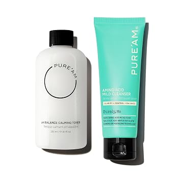 PURE'AM Set coreano para el cuidado de la piel, limpiador facial suave (4.1 fl oz) + tóner coreano con ácido hialurónico y ceramidas veganas (8.5 fl oz), para piel seca, sensible y propensa al acné