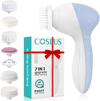 COSLUS Cepillo de Limpieza Facial Exfoliador Facial de Silicona: Dispositivo de Masaje Rotatorio Exfoliante Eléctrico 7 en 1 FBS-D Impermeable Limpieza Profunda Exfoliación Máquina de Spa - Sistema