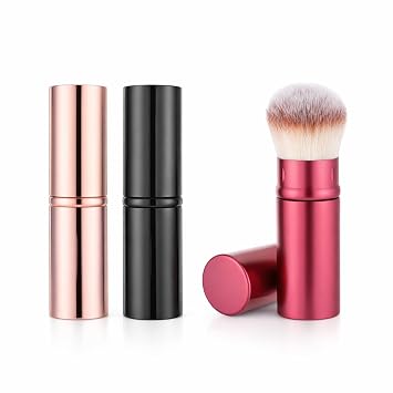 Jeffdad 3 brochas de maquillaje retráctiles Kabuki, cepillo de maquillaje bronceador portátil, cepillo facial de viaje, pinceles para rubor facial con cubierta, juego de pinceles correctores