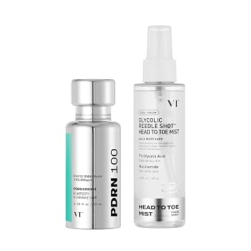 VT COSMETICS Paquete PDRN 100 Essence y 7% de ácido glicólico Reedle Shot de cabeza a pies en niebla