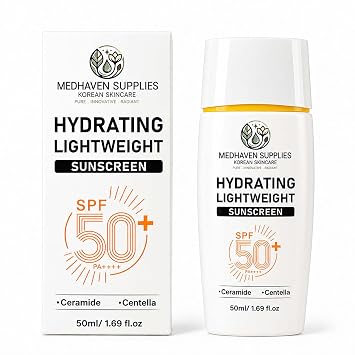 Protector solar facial coreano SPF 50+ PA ++++, protector solar facial diario ligero hidratante con ceramida y centella asiática, amplio espectro UVA/UVB, sin blanco yeso, no graso