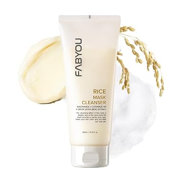 Limpiador de mascarilla de arroz de 6.76 onzas líquidas, lavado facial que aumenta el brillo y la hidratación con arroz Jeju y goma natto, limpiador de espuma diaria exfoliante suave, limpieza profunda de poros, no irritante, cuidado de la piel coreano