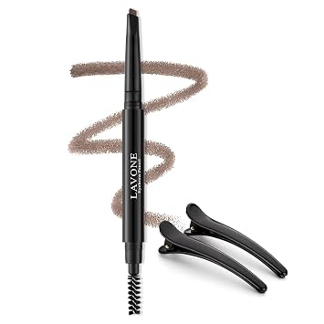 LAVONE Lápiz de cejas – Lápiz de cejas impermeable para maquillaje con punta triangular, cepillo de cejas de doble cara, punta fina, relleno de cejas que crea cejas de aspecto natural, con pinzas para