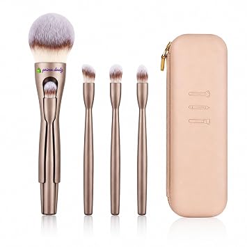 Juego de brochas de maquillaje magnéticas 4 en 1, cepillo cosmético de viaje desmontable con 3 mini pinceles para polvo, rubor, resaltador y sombra de ojos (marrón)