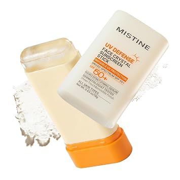 Mistine Protector solar de cristal facial UV Defense FPS 50+, protector solar invisible, sin yeso blanco, protector solar coreano ligero y de amplio espectro sin aceite para retoques de maquillaje