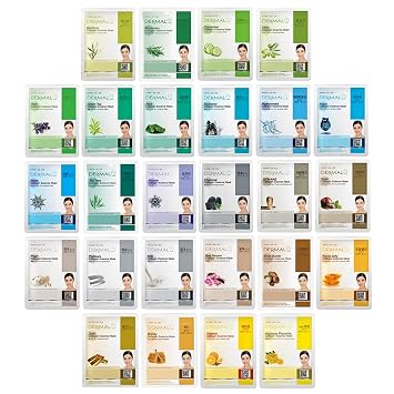 DERMAL Paquete combinado de 26 mascarillas faciales coreanas con esencia de colágeno (verde y amarillo) – Mascarilla facial hidratante y calmante con pantenol – Mascarilla en lámina hipoalergénica