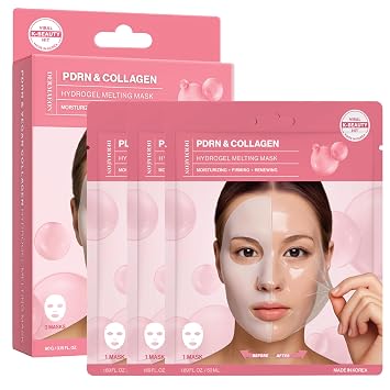 Hydrogel PDRN - Mascarilla facial con colágeno, dermatológicamente probada, antienvejecimiento, cuidado de la piel coreano, hidratación instantánea, reparación de barrera cutánea, brillo de