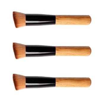 Housoutil 3pcs Professional Makeup Brush Set for Foundation, Blush, Eyeshadow – Flat Angled Synthetic Cosmetic Brushes for Women’s Daily Beauty Application Random Color