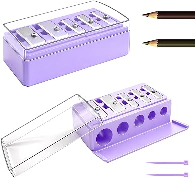 2 PCS Eyeliner Pencil Sharpener, 5 Hole Long Point Lip Liner Sharpener with Plastic Lid, Makeup Pencil Sharpener for Eyeliner, Lip Liner & Highlighter