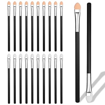 TIESOME 20 aplicadores de sombra de ojos, punta de esponja de espuma de doble cara con mango orgánico largo, juego de brochas de maquillaje de ojos lavables y reutilizables para mezclar y sombrear