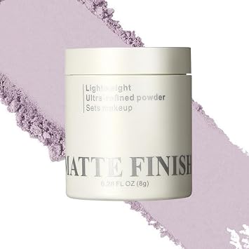 Polvo de ajuste translúcido morado, polvo de acabado mate control de aceite para maquillaje duradero, polvo suelto ligero impermeable que hace la piel, polvo difuminador para todos los