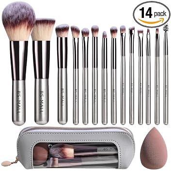 Travel Makeup Brush Set with Case & Sponge for Foundation Powder Blush 14