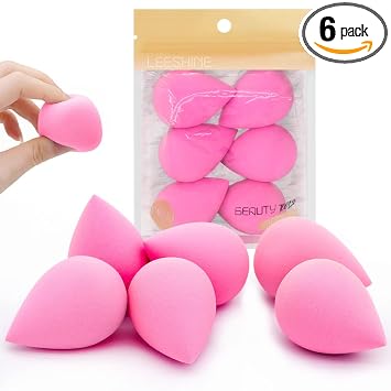 Juego de 6 esponjas de maquillaje – Esponja suave de belleza para base, crema y polvo (rosa claro)