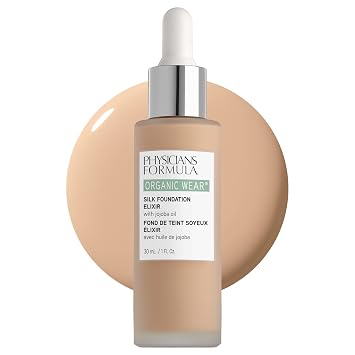 Physicians Formula Organic Wear All Natural Liquid Foundation Elixir Fair-to-Light, cobertura completa | Dermatológicamente probado, clínicamente probado