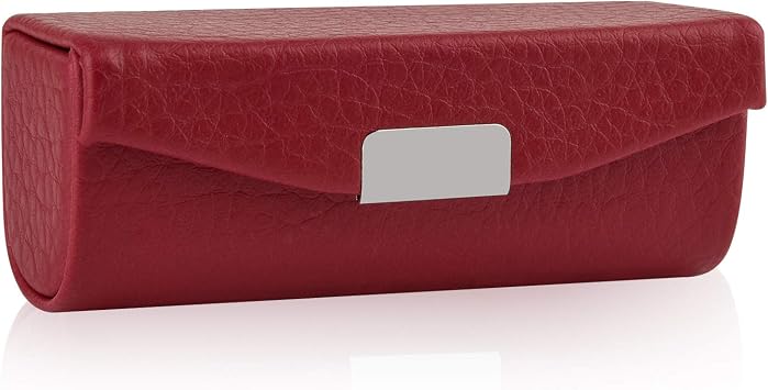 Beautyflier Estuche de Cuero PU para Lápiz Labial para Mujer con Espejo Rectangular Estuches de Viaje de Maquillaje para Bolso Soporte para Lápiz Labial (Patrón de Lichi Rojo)