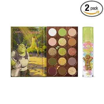 ColourPop Swamp Glam Set - Paleta de sombra de ojos Shrek Beware Ogre + aceite labial con botones de goma (0.63 onzas + 0.17 onzas líquidas), combo de ojos y labios juguetones para un aspecto audaz y
