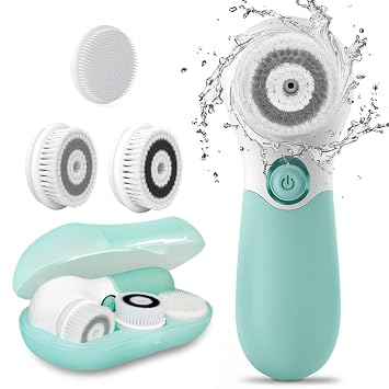 Cepillo de limpieza facial eléctrico exfoliante facial con 3 cabezales limpiadores y 2 velocidades ajustables para limpieza profunda, eliminación de puntos negros, masaje facial