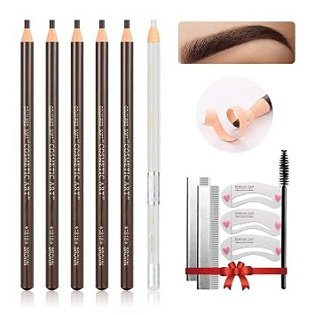 Juego de lápices de cejas impermeables, Lapiz de Cejas (5+1 marrón