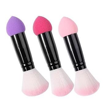 FOMIYES Brocha de maquillaje 2 en 1, cepillo cosmético de doble extremo con esponja y cepillo de polvo suelto para base, corrector de sombra de ojos, rubor