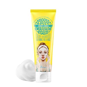 Ariul Smooth & Pure Deep Cera Cleansing Foam - Limpiador facial hidratante para pieles sensibles, limpiador profundo de poros, cuidado de la piel coreano (4.1 fl oz, 4.06 fl oz)