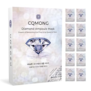 Máscara de hoja de ampolla de diamante (1.06 oz x 10 unidades), mascarillas faciales coreanas, piel brillante y elástica, hidratante, calmante, nutritiva, colágeno y ácido hialurónico, hoja