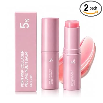 PDRN - Bálsamo múltiple de colágeno rosa, hidratante facial antienvejecimiento para debajo de los ojos y el cuello, líneas finas suaves, brillo húmedo, cuidado de la piel portátil K-Beauty (paquete de