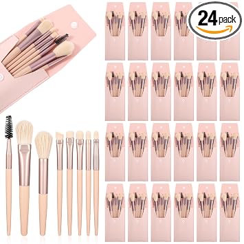 Juego de 24 brochas de maquillaje de viaje, mini brochas de maquillaje, brochas de maquillaje a granel para rostro, cepillo angulado para rubor para mujeres y niñas, regalo de boda (rosa polvo)