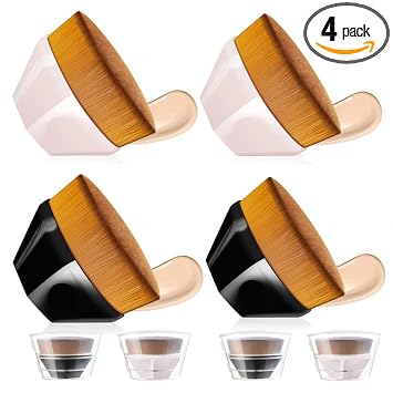 Paquete de 4 brochas de maquillaje de base para mezclar crema líquida, polvo impecable, rubor facial con funda protectora (negro y rosa, pincel hexagonal Kabuki)