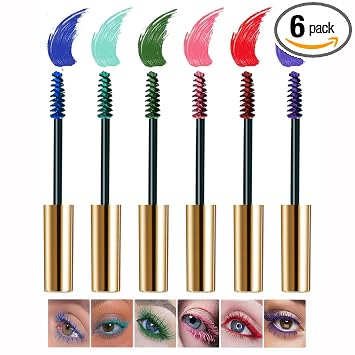 Máscara de pestañas de fibra - 6 colores impermeable de larga duración encantador juego de pestañas para pestañas