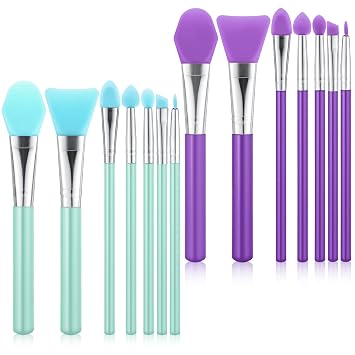 Kit aplicador de pinceles de silicona, aplicador de máscara facial, aplicadores de resina para productos de maquillaje en crema y manualidades de arte epoxi, pinceles de silicona verde y morado para