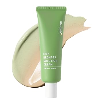 Meebak Crema de solución de enrojecimiento de Cica | Alivio de enrojecimiento para la cara | Corrector de color verde | Crema BB para pieles sensibles | Corrector de color verde - Piel clara a media