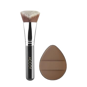 Brocha de base Kabuki plana en ángulo, brocha de maquillaje inclinada de