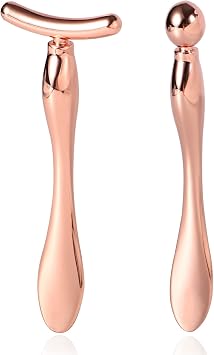 Pimoys 2 piezas aplicador de crema de ojos de metal, rodillo facial masajeador, varita de masaje para los ojos para mujeres para masaje facial para reducir la hinchazón y las arrugas, regalo para