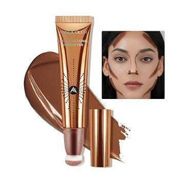Anglicolor Barra de contorno con aplicador de cojín, varita líquida, crema suave, bronceador ligero para cara, vegano y libre de crueldad (02#Fair/mediano, 0.47 fl oz)